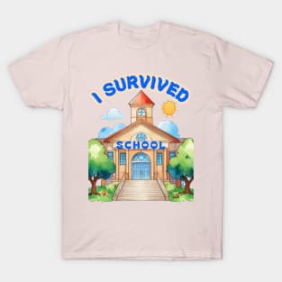 School's out, I SURVIVED SCHOOL! Classof2024, graduation gift, teacher gift, student gift. T-Shirt